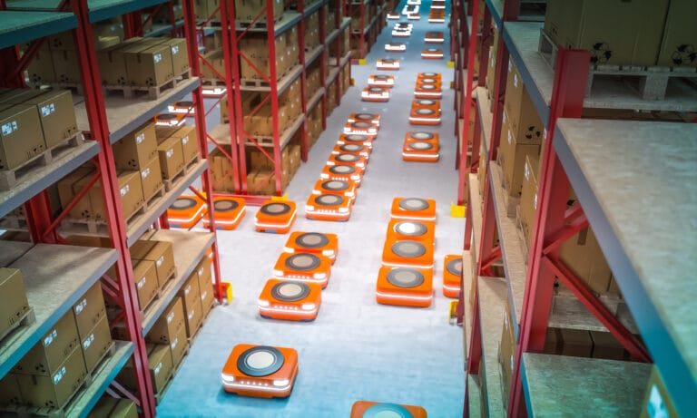 automated modern warehouse 3d rendering image